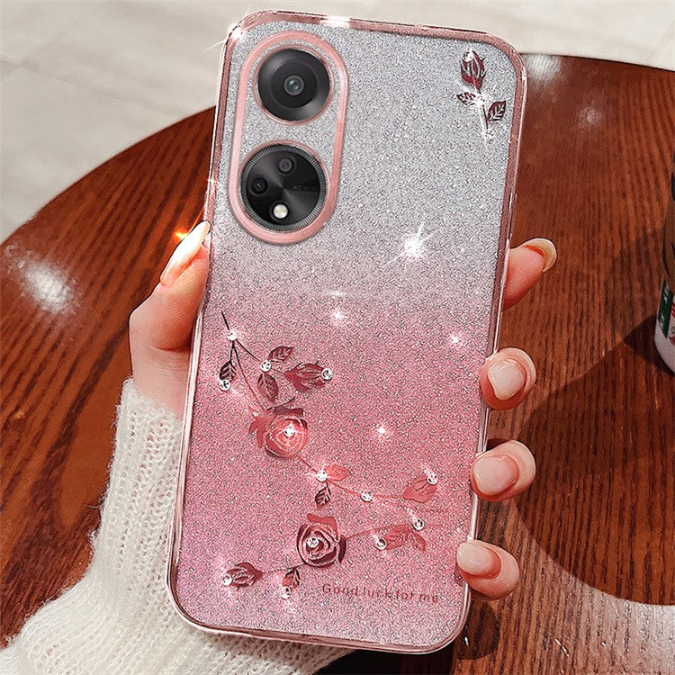 KADEM For Honor Play 30 Plus 5G Gradient Glitter Rhinestone Flower Shockproof Phone Case TPU Cover - Rose Gold