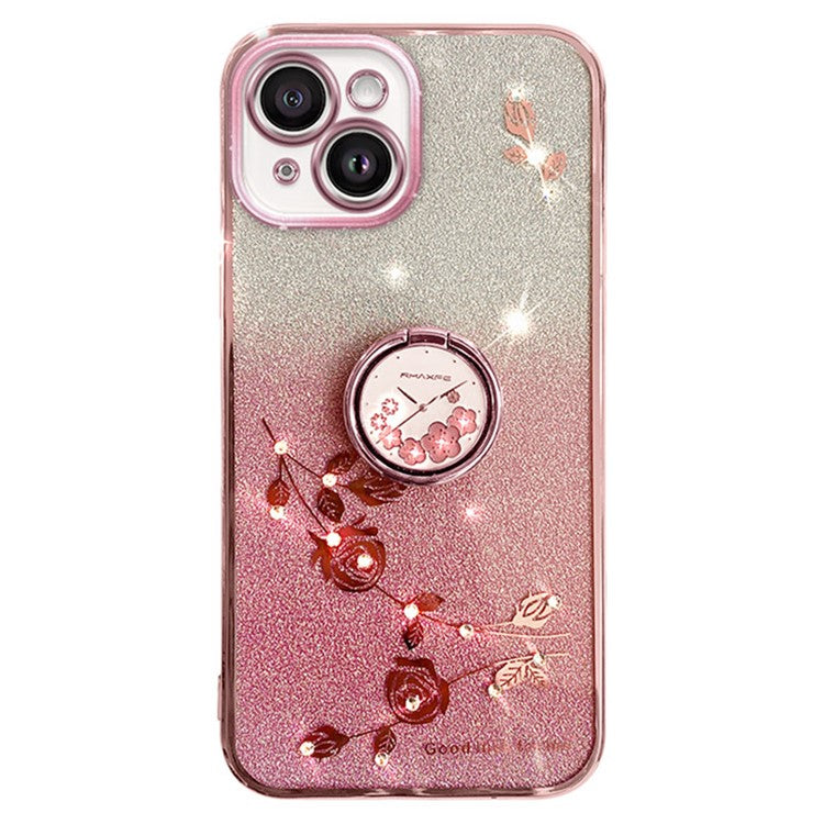 KADEM For Honor Play 30 5G TPU Cover with Ring Kickstand Flower Pattern Glitter Phone Case - Rose Gold