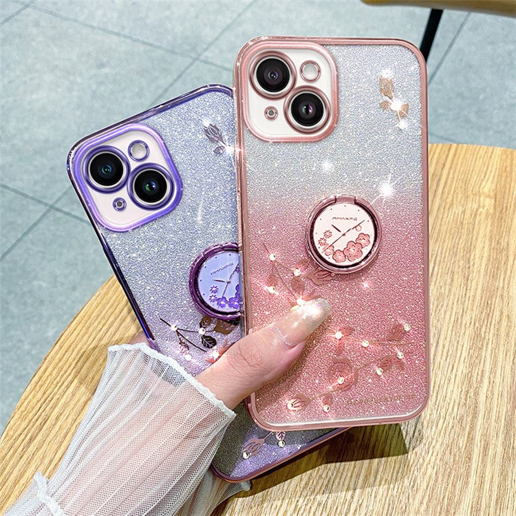 KADEM For Honor Play 30 5G TPU Cover with Ring Kickstand Flower Pattern Glitter Phone Case - Rose Gold