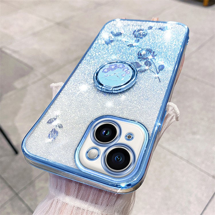 KADEM For Honor Play 30 5G TPU Cover with Ring Kickstand Flower Pattern Glitter Phone Case - Blue