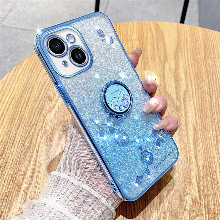 KADEM For Honor Play 30 5G TPU Cover with Ring Kickstand Flower Pattern Glitter Phone Case - Blue