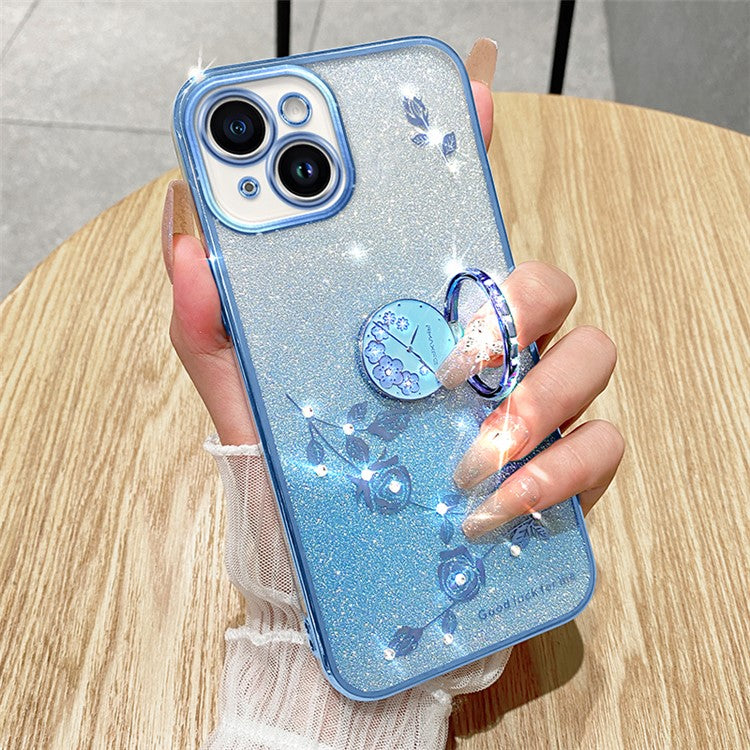 KADEM For Honor Play 30 5G TPU Cover with Ring Kickstand Flower Pattern Glitter Phone Case - Blue