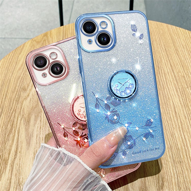 KADEM For Honor Play 30 5G TPU Cover with Ring Kickstand Flower Pattern Glitter Phone Case - Blue