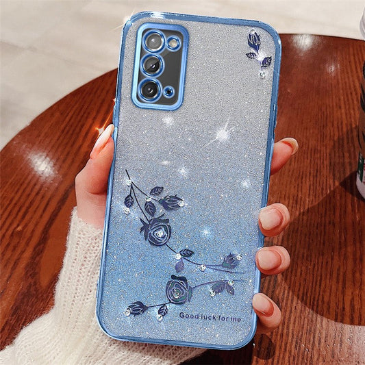 KADEM For Honor X10 Max / X30 Max Gradient Glitter Rhinestone Flower Phone Case Drop Resistant TPU Cover - Blue