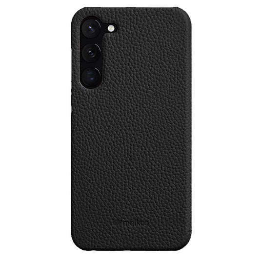 MELKCO Protective Case for Samsung Galaxy S22+ 5G , Genuine Cow Leather Coated PC Phone Cover - Black
