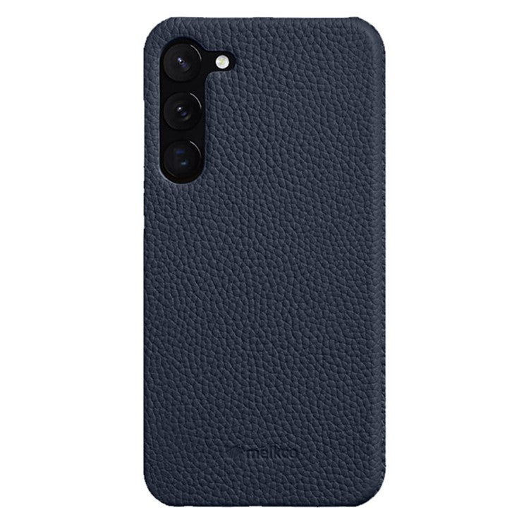 MELKCO Protective Case for Samsung Galaxy S22+ 5G , Genuine Cow Leather Coated PC Phone Cover - Dark Blue