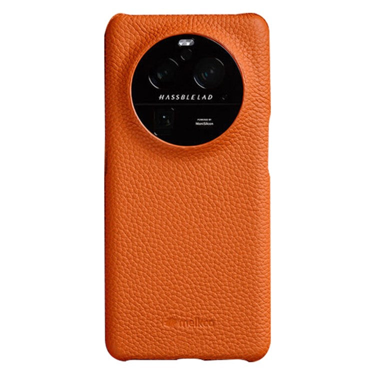 MELKCO For Oppo Find X6 Pro Hard Cover Genuine Cow Leather Coated PC Incomplete Phone Shell - Orange