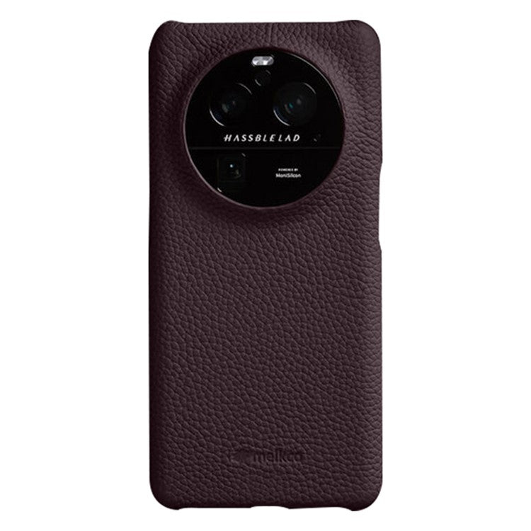 MELKCO For Oppo Find X6 Pro Hard Cover Genuine Cow Leather Coated PC Incomplete Phone Shell - Purple