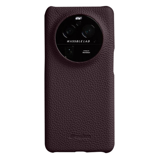 MELKCO For Oppo Find X6 Pro Hard Cover Genuine Cow Leather Coated PC Incomplete Phone Shell - Purple