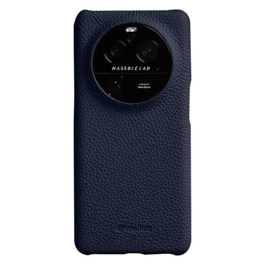 MELKCO For Oppo Find X6 Pro Hard Cover Genuine Cow Leather Coated PC Incomplete Phone Shell - Dark Blue