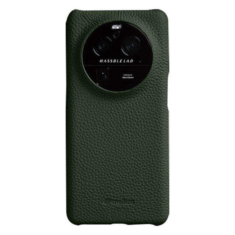 MELKCO For Oppo Find X6 Pro Hard Cover Genuine Cow Leather Coated PC Incomplete Phone Shell - Green