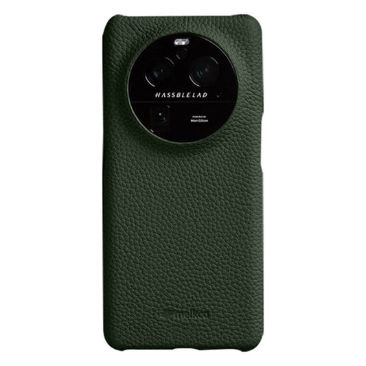MELKCO For Oppo Find X6 Pro Hard Cover Genuine Cow Leather Coated PC Incomplete Phone Shell - Green