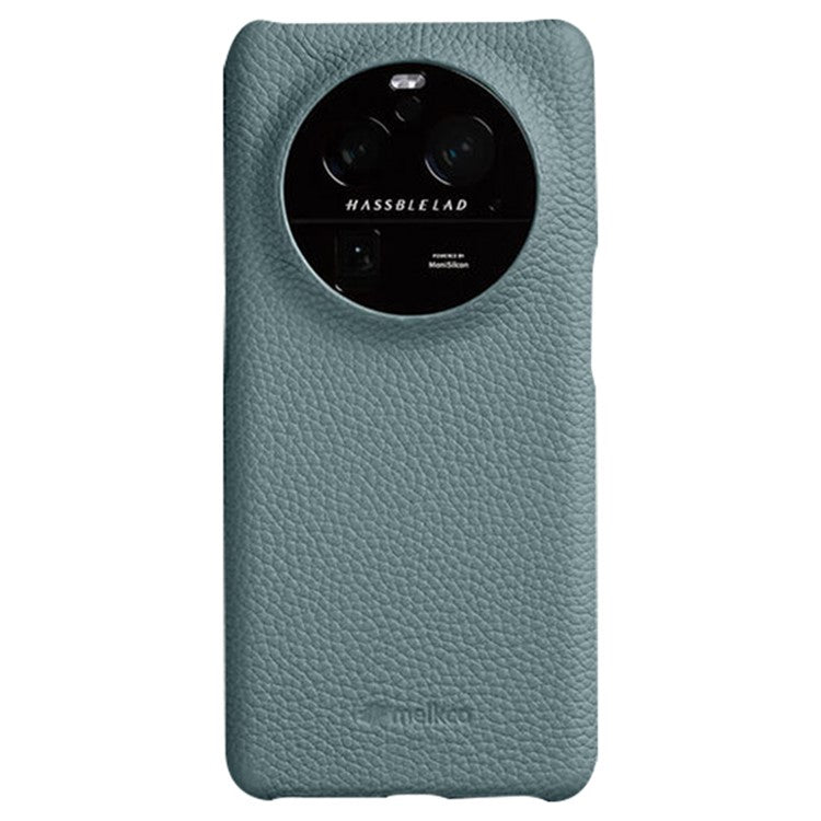 MELKCO For Oppo Find X6 Pro Hard Cover Genuine Cow Leather Coated PC Incomplete Phone Shell - Blue