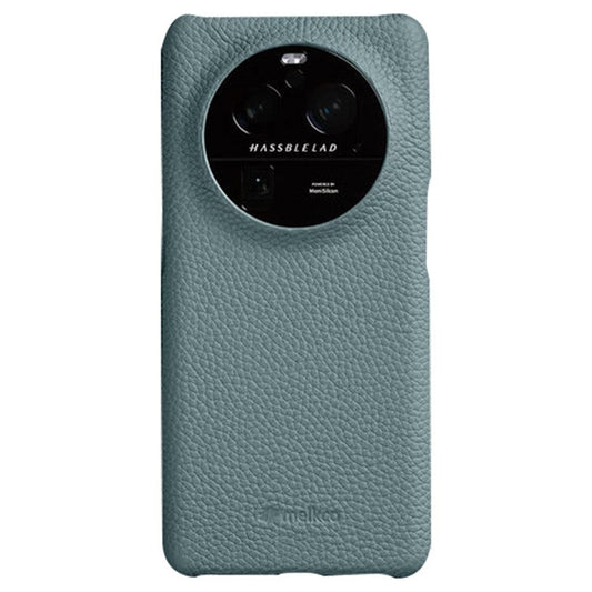 MELKCO For Oppo Find X6 Pro Hard Cover Genuine Cow Leather Coated PC Incomplete Phone Shell - Blue