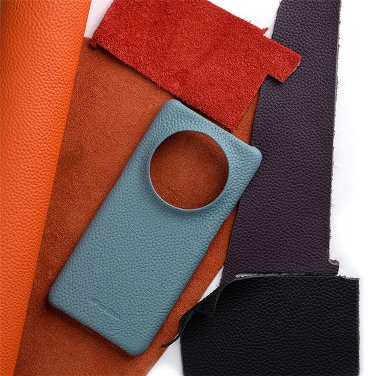 MELKCO For Oppo Find X6 Pro Hard Cover Genuine Cow Leather Coated PC Incomplete Phone Shell - Blue