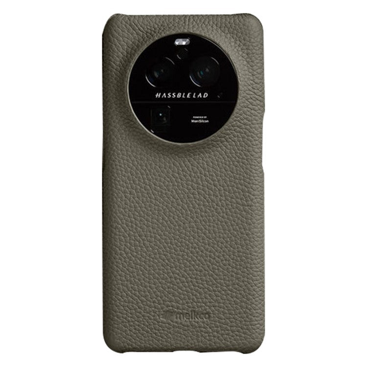 MELKCO For Oppo Find X6 Pro Hard Cover Genuine Cow Leather Coated PC Incomplete Phone Shell - Grey