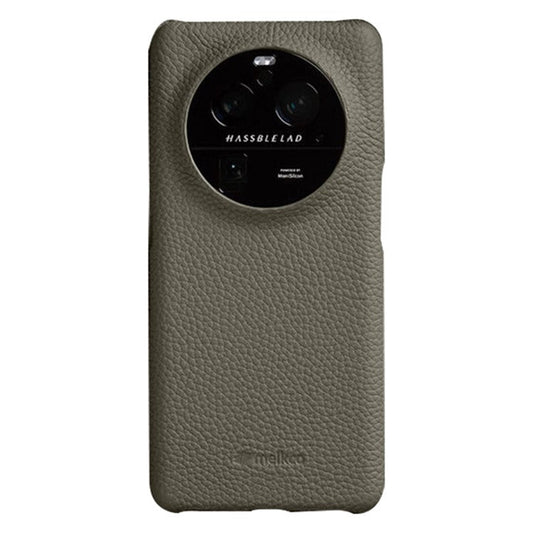 MELKCO For Oppo Find X6 Pro Hard Cover Genuine Cow Leather Coated PC Incomplete Phone Shell - Grey