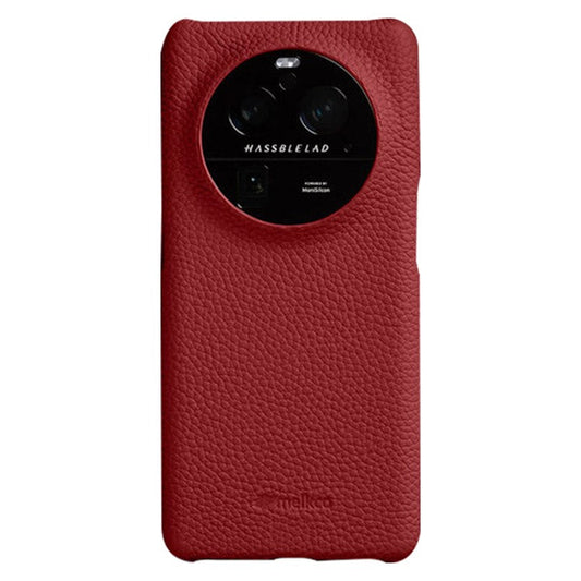 MELKCO For Oppo Find X6 Pro Hard Cover Genuine Cow Leather Coated PC Incomplete Phone Shell - Red