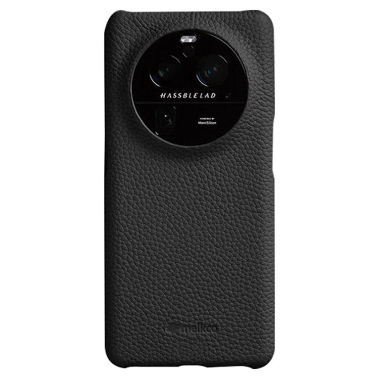 MELKCO For Oppo Find X6 Pro Hard Cover Genuine Cow Leather Coated PC Incomplete Phone Shell - Black