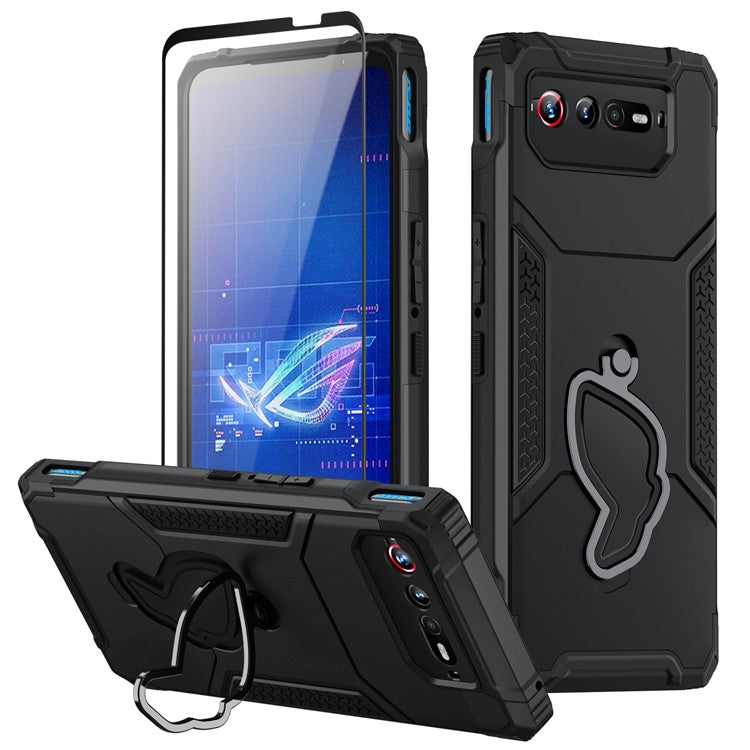 For Asus ROG Phone 6 5G / ROG Phone 7 5G PC+TPU Phone Case Anti-Slip Kickstand Phone Cover - Black