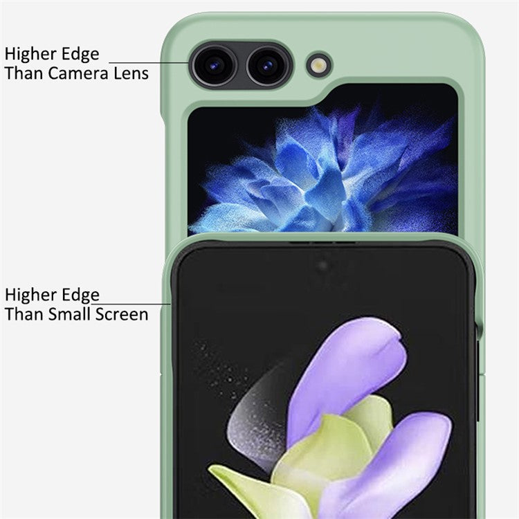 For Samsung Galaxy Z Flip5 5G Hard PC Skin-touch Phone Case Metal Ring Holder Anti-Slip Cover - Light Green