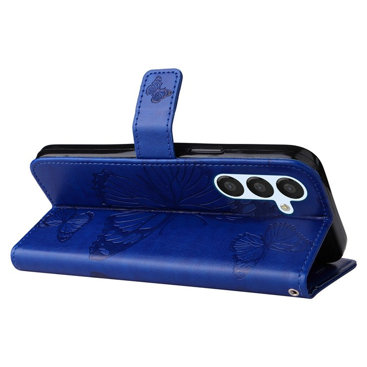 KT Imprinting Flower Series-2 For Samsung Galaxy A25 5G (Global) (161.0 x 76.5 x 8.3mm) Phone Stand Case PU Leather Cover - Blue