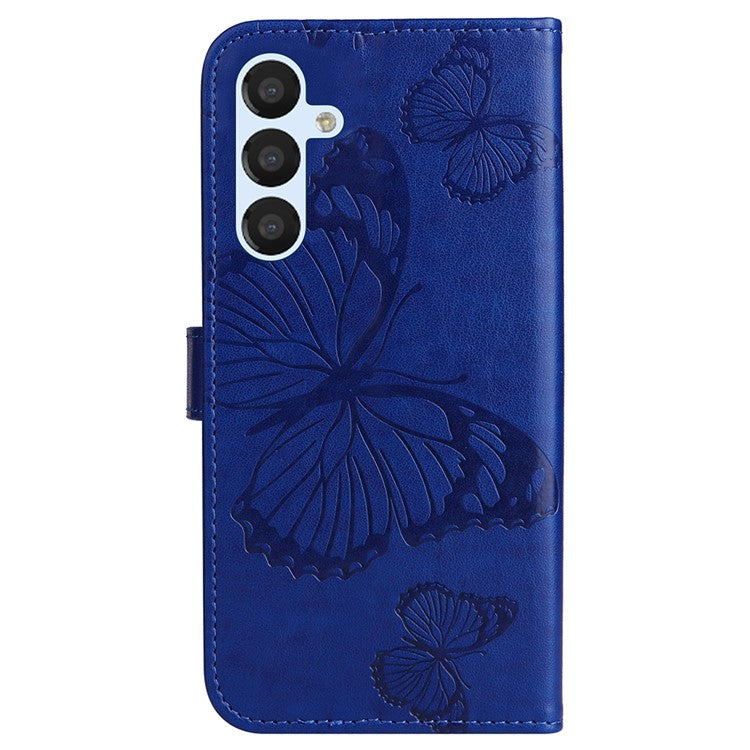 KT Imprinting Flower Series-2 For Samsung Galaxy A25 5G (Global) (161.0 x 76.5 x 8.3mm) Phone Stand Case PU Leather Cover - Blue