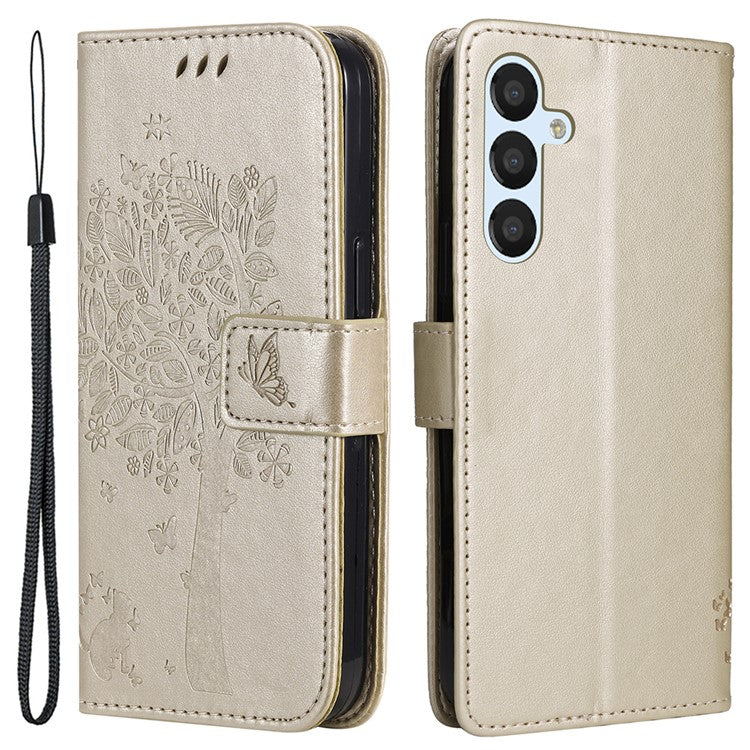 KT Imprinting Flower Series-3 for Samsung Galaxy A25 5G (Global) (161.0 x 76.5 x 8.3mm) Phone Case Wallet - Gold
