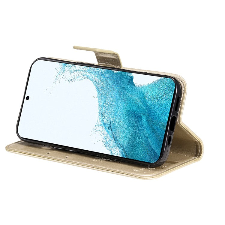 KT Imprinting Flower Series-3 for Samsung Galaxy A25 5G (Global) (161.0 x 76.5 x 8.3mm) Phone Case Wallet - Gold