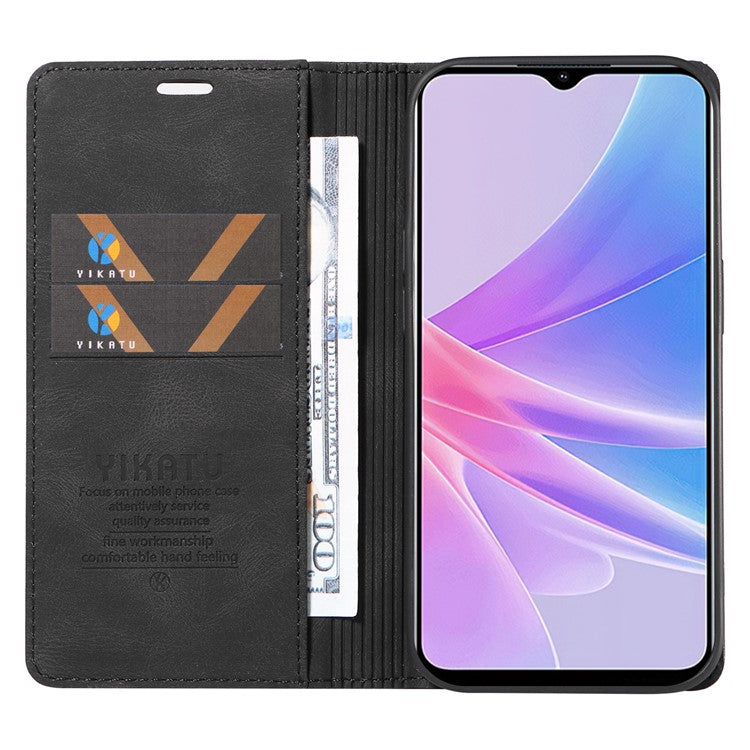YIKATU YK-004 For Oppo A58 5G / A78 5G Skin-touch Leather Cover Flip Wallet Stand Phone Case - Black