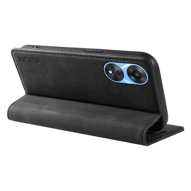 YIKATU YK-004 For Oppo A58 5G / A78 5G Skin-touch Leather Cover Flip Wallet Stand Phone Case - Black