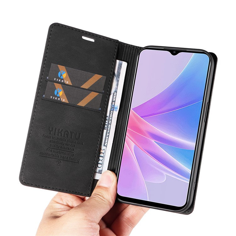 YIKATU YK-004 For Oppo A58 5G / A78 5G Skin-touch Leather Cover Flip Wallet Stand Phone Case - Black
