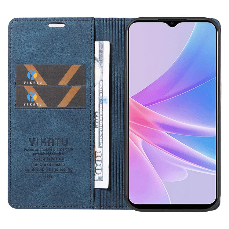 YIKATU YK-004 For Oppo A58 5G / A78 5G Skin-touch Leather Cover Flip Wallet Stand Phone Case - Blue