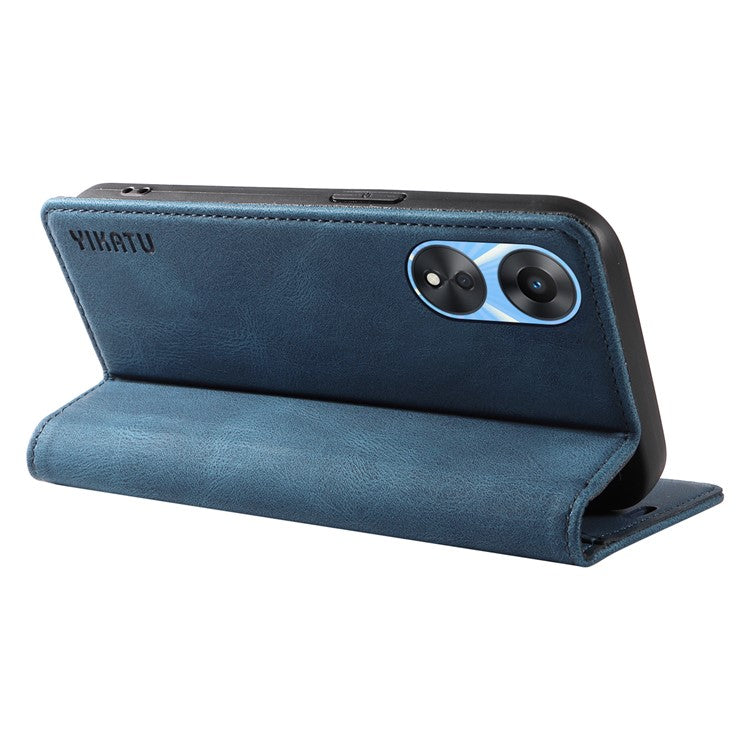YIKATU YK-004 For Oppo A58 5G / A78 5G Skin-touch Leather Cover Flip Wallet Stand Phone Case - Blue