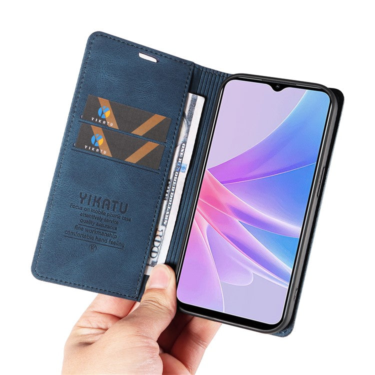 YIKATU YK-004 For Oppo A58 5G / A78 5G Skin-touch Leather Cover Flip Wallet Stand Phone Case - Blue