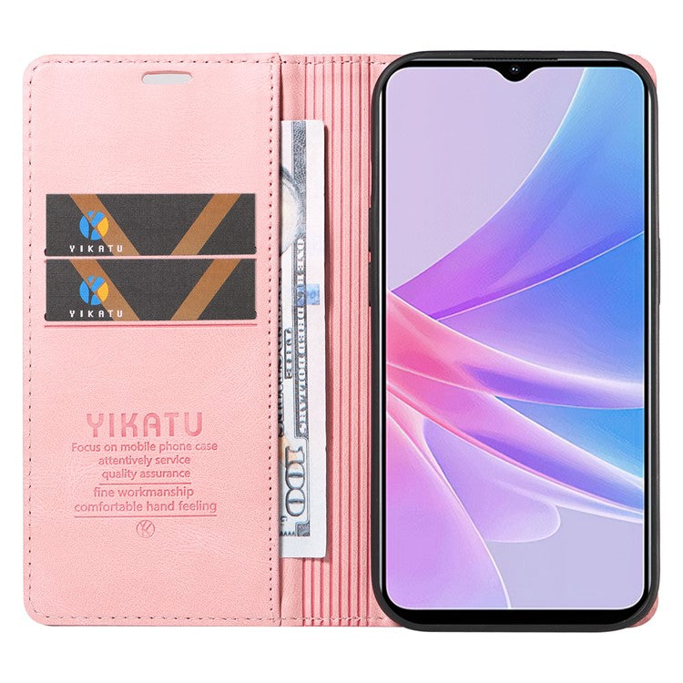 YIKATU YK-004 For Oppo A58 5G / A78 5G Skin-touch Leather Cover Flip Wallet Stand Phone Case - Pink