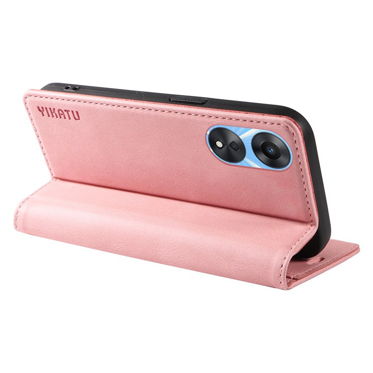 YIKATU YK-004 For Oppo A58 5G / A78 5G Skin-touch Leather Cover Flip Wallet Stand Phone Case - Pink