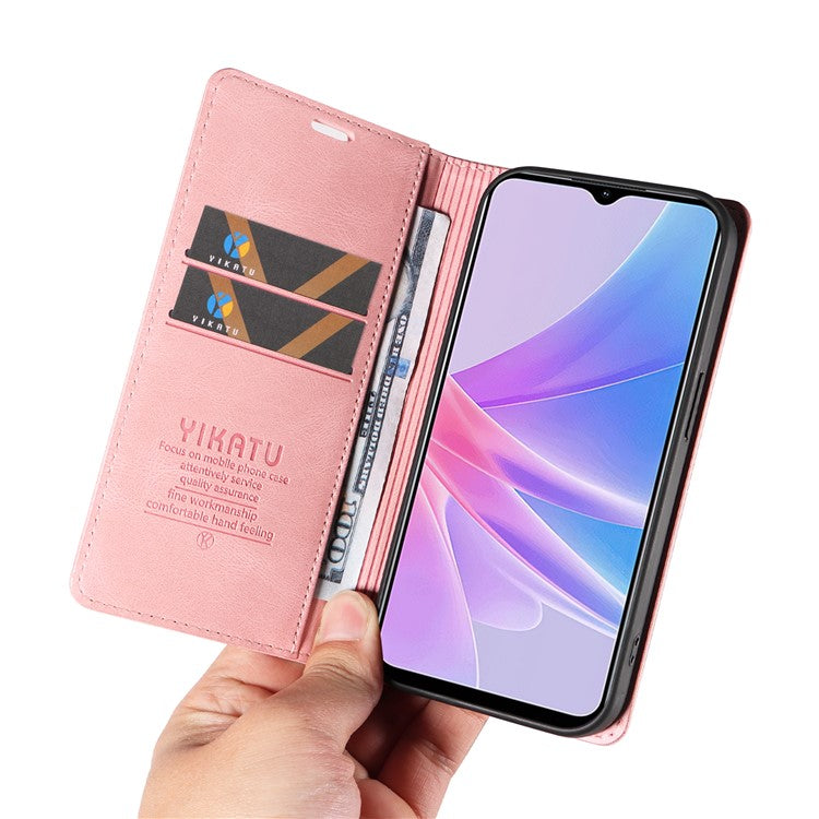 YIKATU YK-004 For Oppo A58 5G / A78 5G Skin-touch Leather Cover Flip Wallet Stand Phone Case - Pink