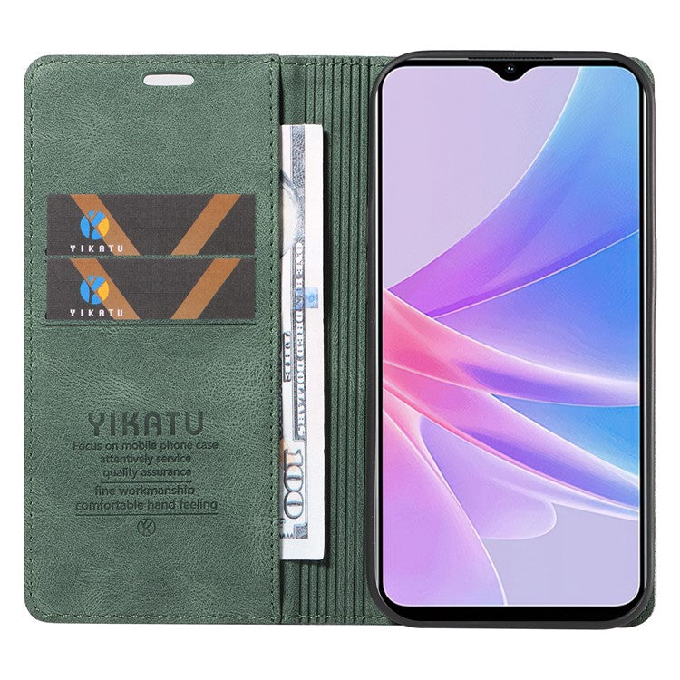 YIKATU YK-004 For Oppo A58 5G / A78 5G Skin-touch Leather Cover Flip Wallet Stand Phone Case - Green