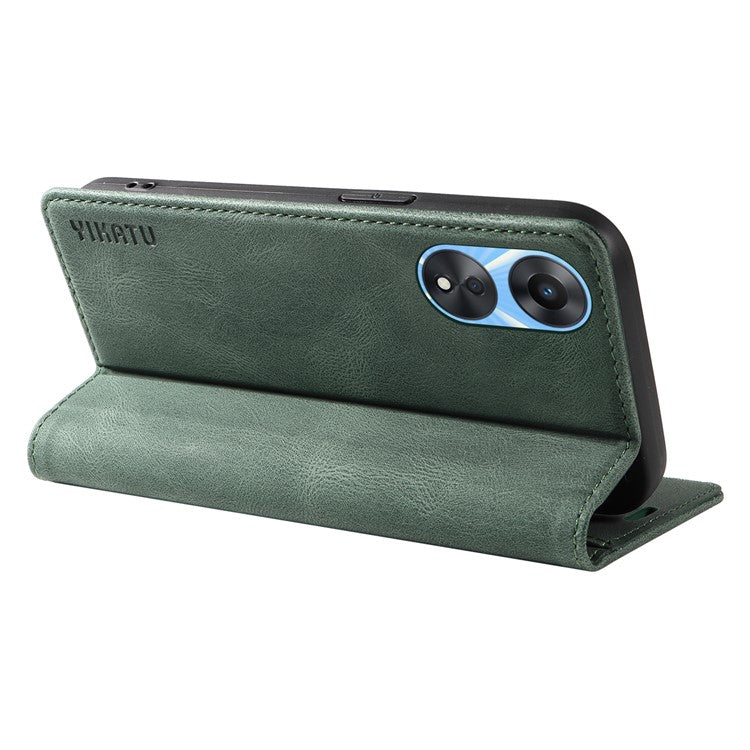 YIKATU YK-004 For Oppo A58 5G / A78 5G Skin-touch Leather Cover Flip Wallet Stand Phone Case - Green