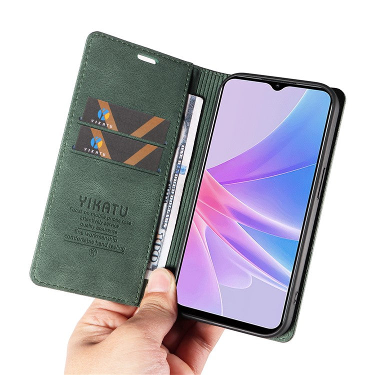 YIKATU YK-004 For Oppo A58 5G / A78 5G Skin-touch Leather Cover Flip Wallet Stand Phone Case - Green