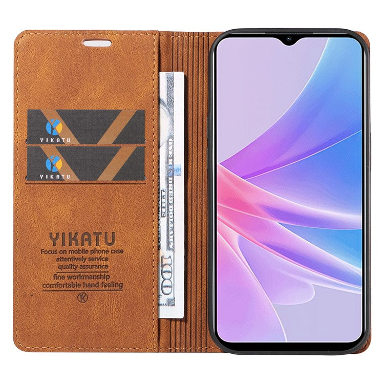 YIKATU YK-004 For Oppo A58 5G / A78 5G Skin-touch Leather Cover Flip Wallet Stand Phone Case - Brown