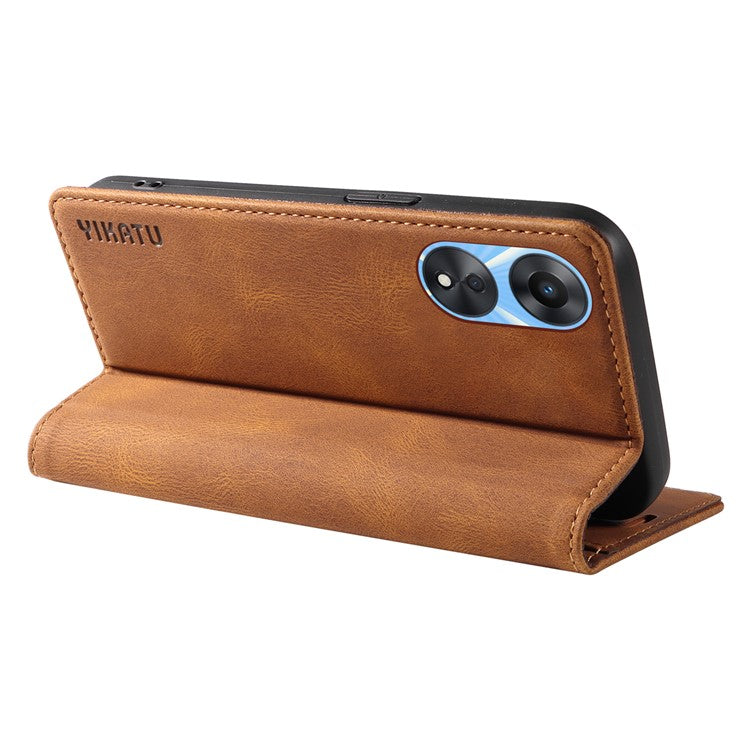 YIKATU YK-004 For Oppo A58 5G / A78 5G Skin-touch Leather Cover Flip Wallet Stand Phone Case - Brown