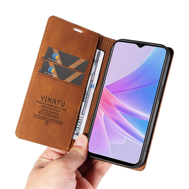 YIKATU YK-004 For Oppo A58 5G / A78 5G Skin-touch Leather Cover Flip Wallet Stand Phone Case - Brown