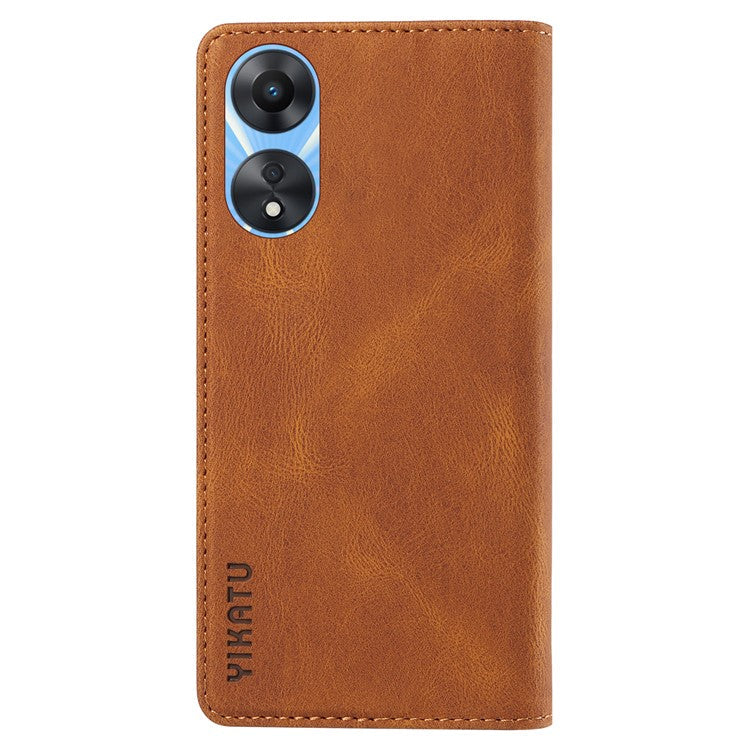 YIKATU YK-004 For Oppo A58 5G / A78 5G Skin-touch Leather Cover Flip Wallet Stand Phone Case - Brown
