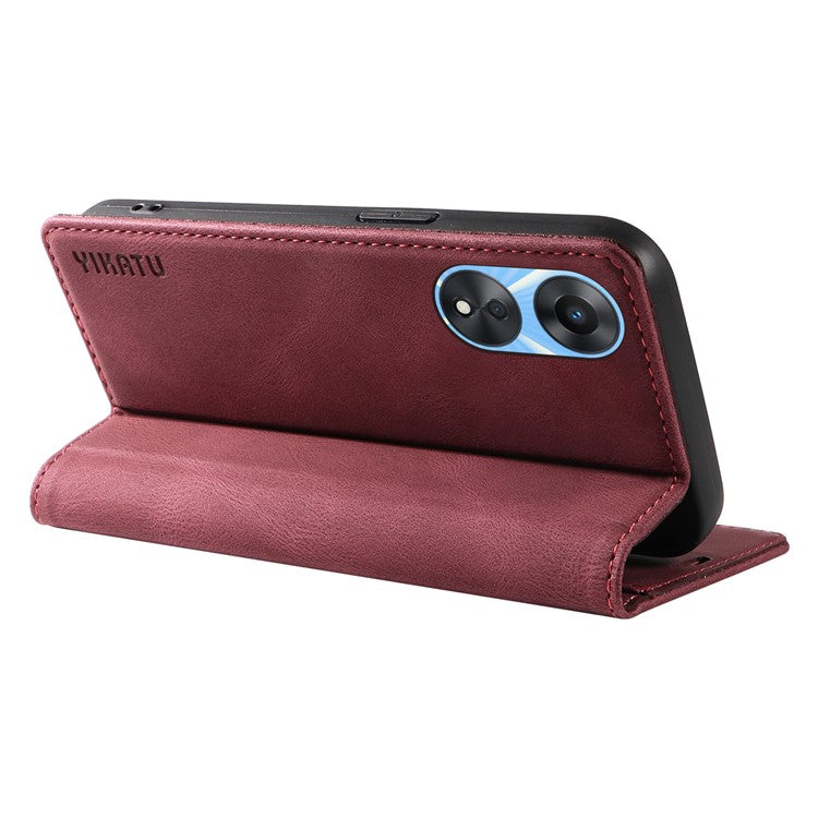 YIKATU YK-004 For Oppo A58 5G / A78 5G Skin-touch Leather Cover Flip Wallet Stand Phone Case - Wine Red
