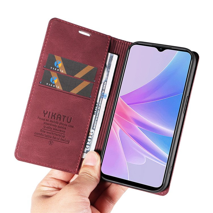 YIKATU YK-004 For Oppo A58 5G / A78 5G Skin-touch Leather Cover Flip Wallet Stand Phone Case - Wine Red