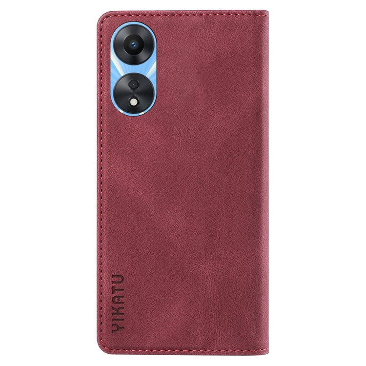 YIKATU YK-004 For Oppo A58 5G / A78 5G Skin-touch Leather Cover Flip Wallet Stand Phone Case - Wine Red