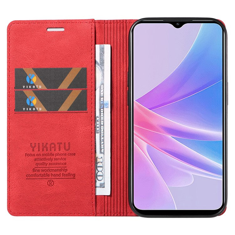 YIKATU YK-004 For Oppo A58 5G / A78 5G Skin-touch Leather Cover Flip Wallet Stand Phone Case - Red