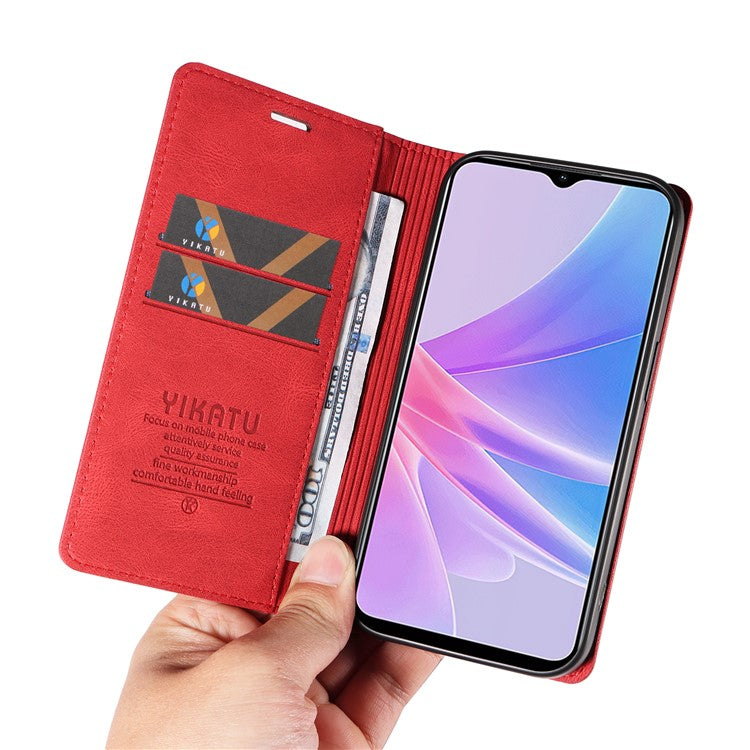 YIKATU YK-004 For Oppo A58 5G / A78 5G Skin-touch Leather Cover Flip Wallet Stand Phone Case - Red
